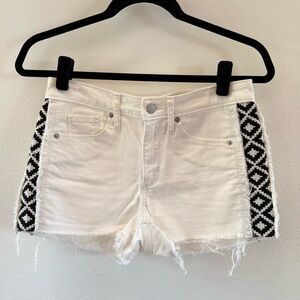 White Denim Shorts with Side Black Pattern